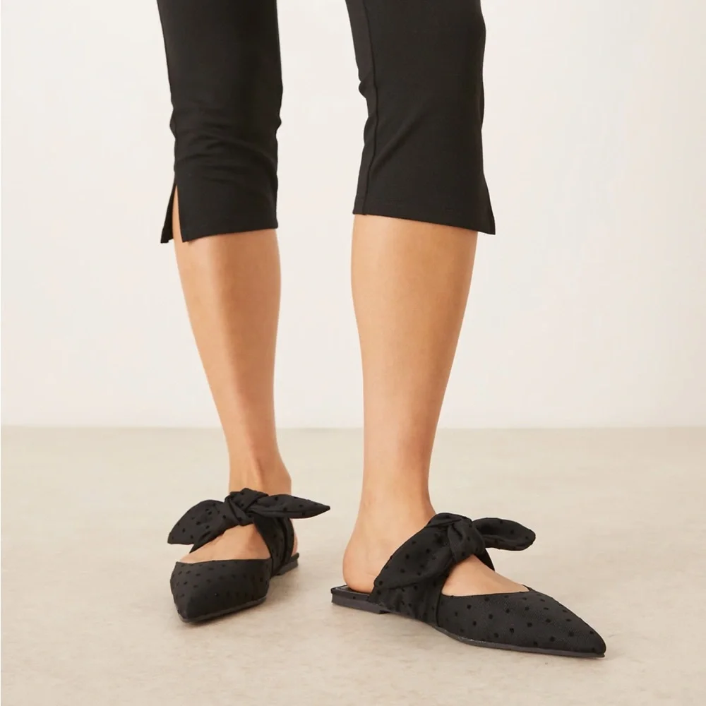 ASOS Women’s Bow Detail Mules - Black Polka Dot Size 6 - Picture 2 of 6
